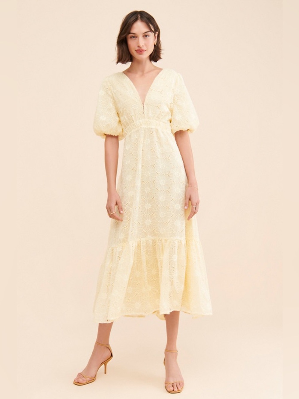 ASTR The Label Jaxine Eyelet Midi Dress Yellow Size M NWT